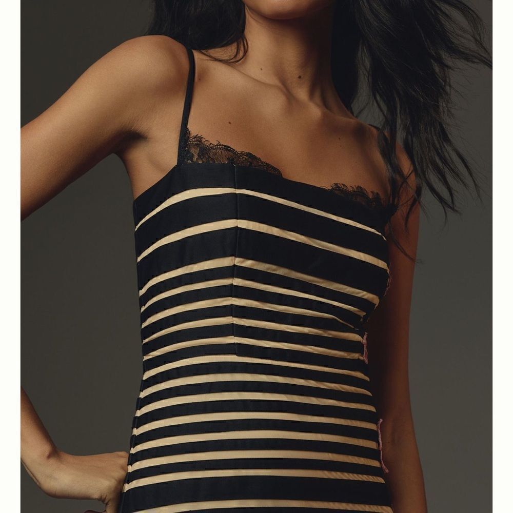 Maeve x Anthropologie Striped Floral Appliqué Midi Dress - Picture 2 of 10